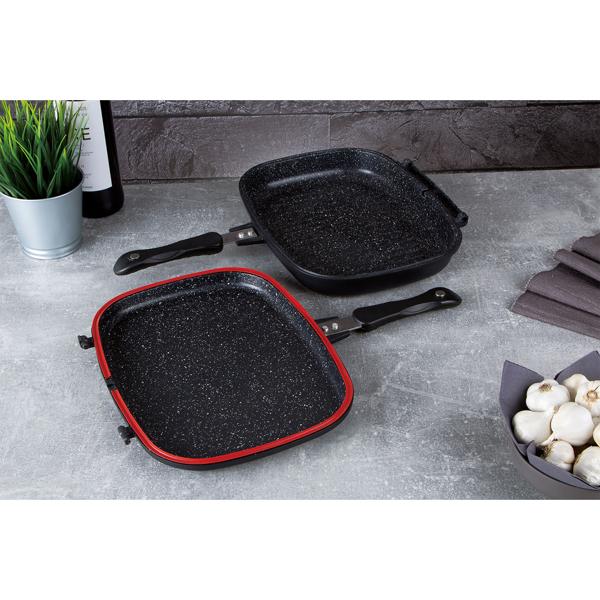 Doppel-Bratpfanne - Ø 32 cm Wendepfanne mit Gummidichtring & Magnetverschluss - Antihaft-Marmorbeschichtung - Induktionsgeeignet & PFOA-frei