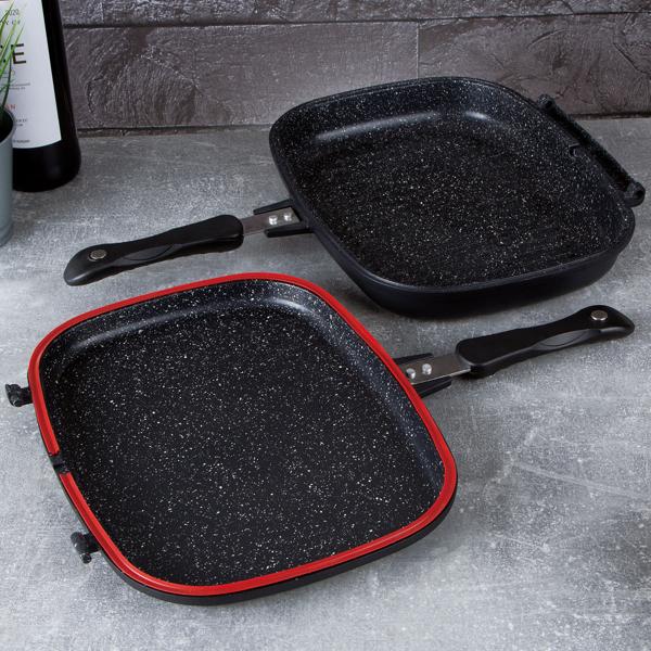 Doppel-Bratpfanne - Ø 32 cm Wendepfanne mit Gummidichtring & Magnetverschluss - Antihaft-Marmorbeschichtung - Induktionsgeeignet & PFOA-frei