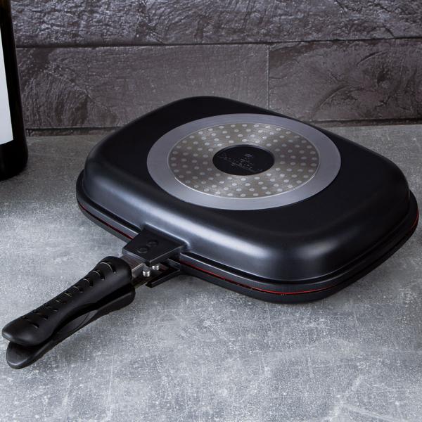 Doppel-Bratpfanne - Ø 32 cm Wendepfanne mit Gummidichtring & Magnetverschluss - Antihaft-Marmorbeschichtung - Induktionsgeeignet & PFOA-frei