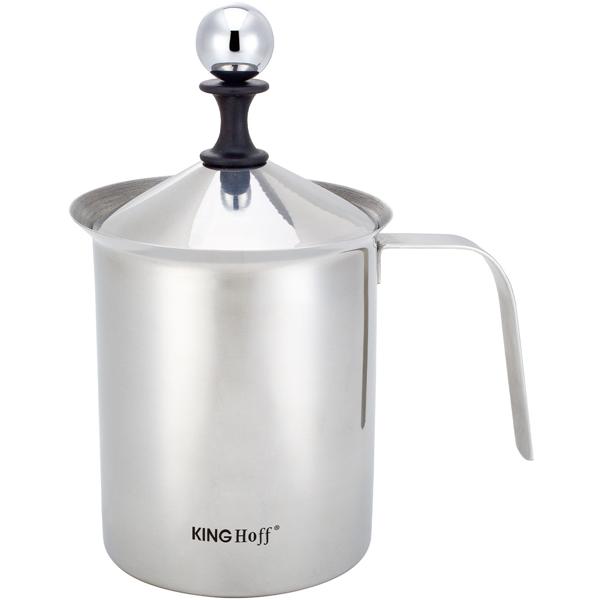 Manueller Milchaufschäumer Edelstahl - 0,8L für kalte/warme Milchschaum-Kreationen - Ideal für Cappuccino, Latte Macchiato & mehr - Silber/Edelstahl