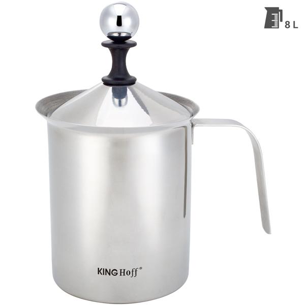 Manueller Milchaufschäumer Edelstahl - 0,8L für kalte/warme Milchschaum-Kreationen - Ideal für Cappuccino, Latte Macchiato & mehr - Silber/Edelstahl