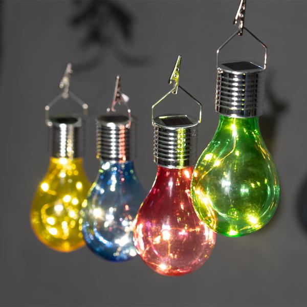 Solar LED Lampe in Glühbirnen Form, 8er-Set, bunt, Ø 7,5 x H 15 cm, Deko Glühbirne mit Drahtlichterkette für edle Lichteffekte, Partyleuchten