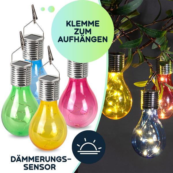 Solar LED Lampe in Glühbirnen Form, 8er-Set, bunt, Ø 7,5 x H 15 cm, Deko Glühbirne mit Drahtlichterkette für edle Lichteffekte, Partyleuchten
