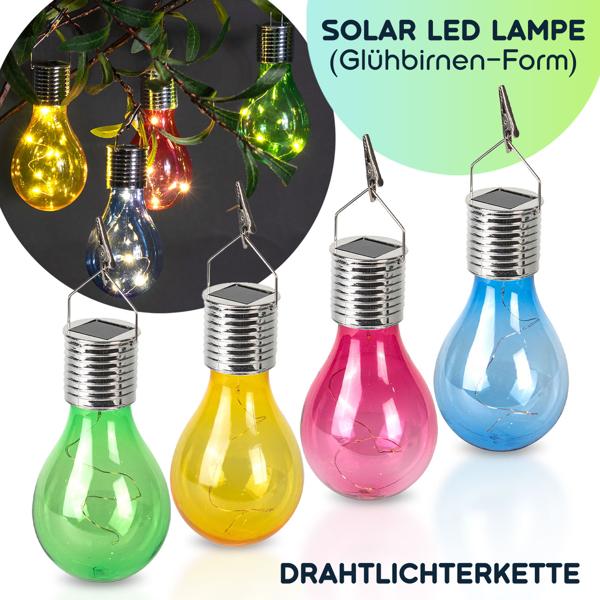 Solar LED Lampe in Glühbirnen Form, 8er-Set, bunt, Ø 7,5 x H 15 cm, Deko Glühbirne mit Drahtlichterkette für edle Lichteffekte, Partyleuchten