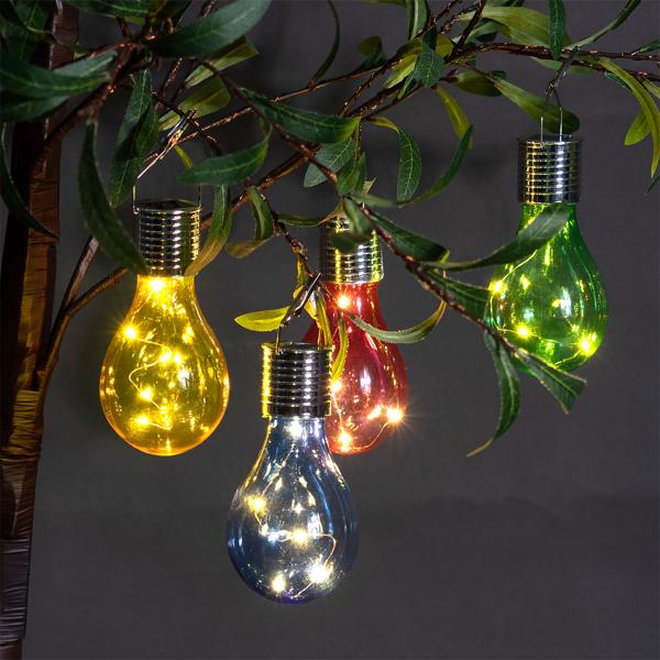 Solar LED Lampe in Glühbirnen Form, 8er-Set, bunt, Ø 7,5 x H 15 cm, Deko Glühbirne mit Drahtlichterkette für edle Lichteffekte, Partyleuchten