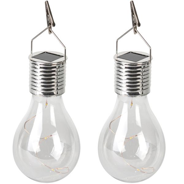 Solar-LED-Lampe in Glühbirnen-Form, 2er-Set, warmweiss, Ø 7,5 x H 15 cm, Deko-Glühbirne mit Drahtlichterkette