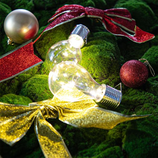 Solar-LED-Lampe in Glühbirnen-Form, 2er-Set, warmweiss, Ø 7,5 x H 15 cm, Deko-Glühbirne mit Drahtlichterkette