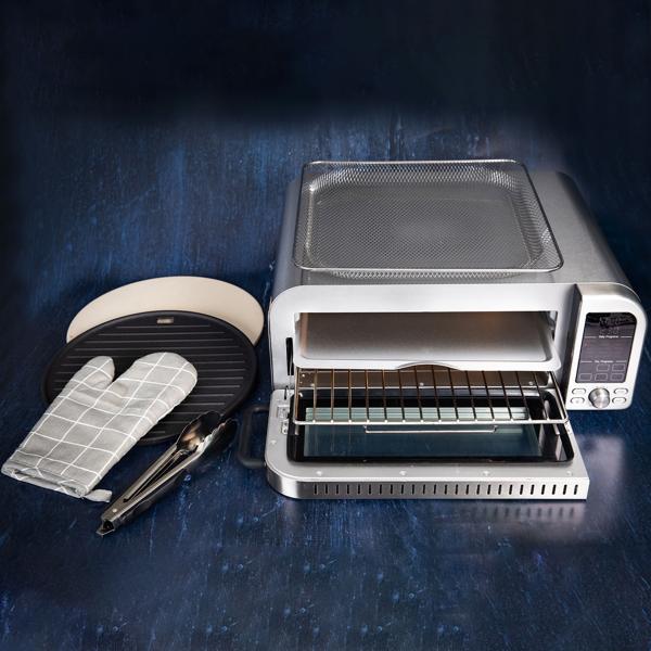 Profi Pizzaofen 400°C elektrisch mit Pizzastein, Air-Fryer & Grillfunktion – 18L Backofen mit 15 Automatikprogrammen, 2000W