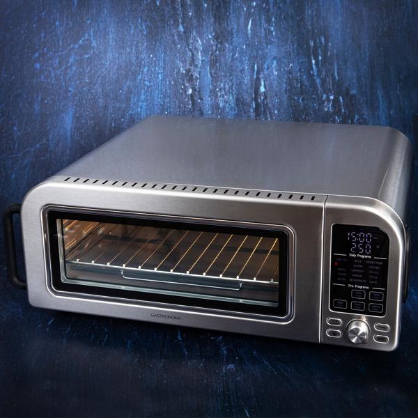 Profi Pizzaofen 400°C elektrisch mit Pizzastein, Air-Fryer & Grillfunktion – 18L Backofen mit 15 Automatikprogrammen, 2000W