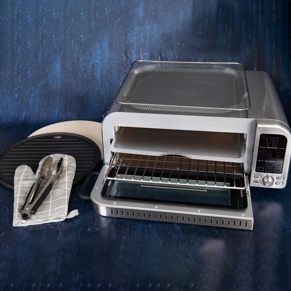 Profi Pizzaofen 400°C elektrisch mit Pizzastein, Air-Fryer & Grillfunktion – 18L Backofen mit 15 Automatikprogrammen, 2000W