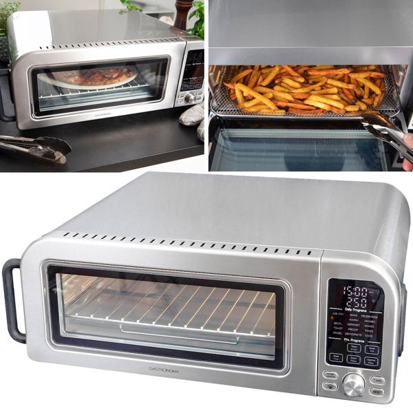Profi Pizzaofen 400°C elektrisch mit Pizzastein, Air-Fryer & Grillfunktion – 18L Backofen mit 15 Automatikprogrammen, 2000W