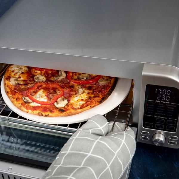 Profi Pizzaofen 400°C elektrisch mit Pizzastein, Air-Fryer & Grillfunktion – 18L Backofen mit 15 Automatikprogrammen, 2000W