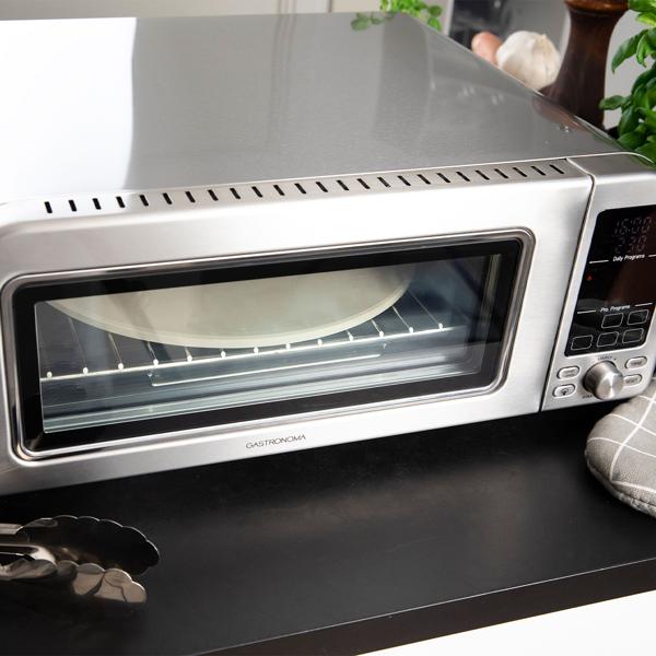 Profi Pizzaofen 400°C elektrisch mit Pizzastein, Air-Fryer & Grillfunktion – 18L Backofen mit 15 Automatikprogrammen, 2000W