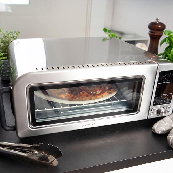 Profi Pizzaofen 400°C elektrisch mit Pizzastein, Air-Fryer & Grillfunktion – 18L Backofen mit 15 Automatikprogrammen, 2000W