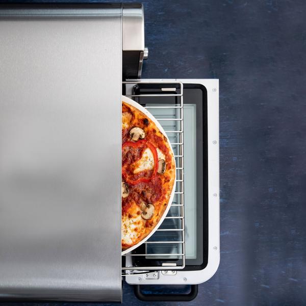 Profi Pizzaofen 400°C elektrisch mit Pizzastein, Air-Fryer & Grillfunktion – 18L Backofen mit 15 Automatikprogrammen, 2000W