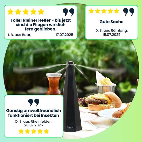 Mobiler 2-Flügel Insektenvertreiber Batterie & USB: Sanfte, effektive Fliegenabwehr für Tisch & unterwegs, flexibel beim Essen & Outdoor