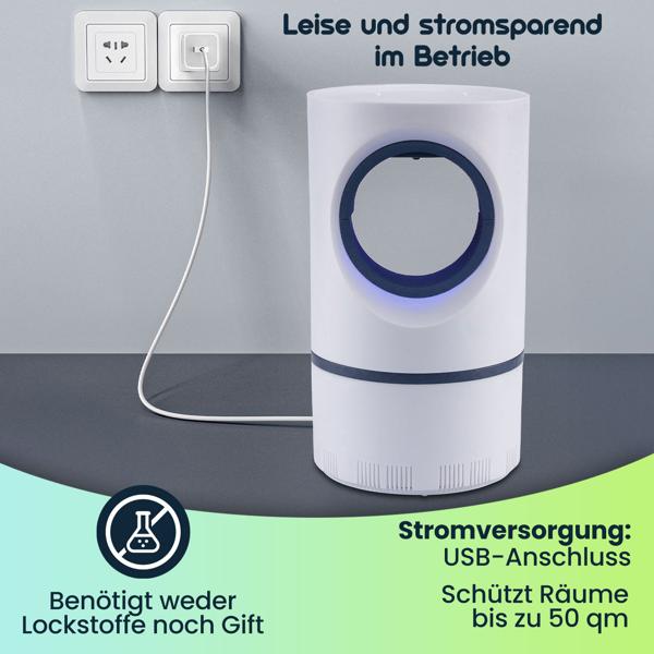Effektiver Insektenvernichter mit UV-Licht & starker Saugfunktion: Entfernt Mücken & Fliegen hygienisch & sicher, ideal für Haus, Garten & Camping
