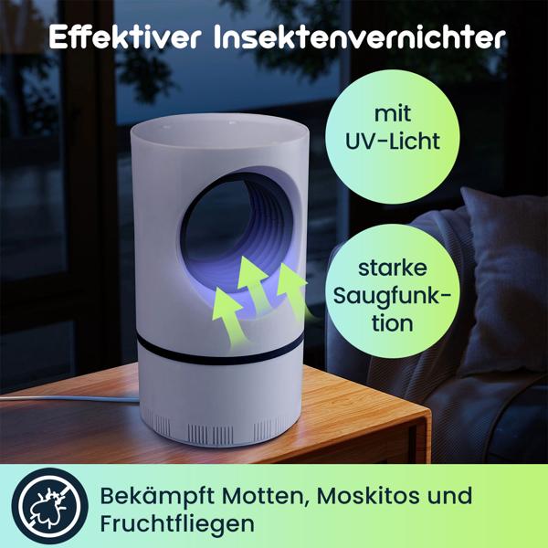 Effektiver Insektenvernichter mit UV-Licht & starker Saugfunktion: Entfernt Mücken & Fliegen hygienisch & sicher, ideal für Haus, Garten & Camping