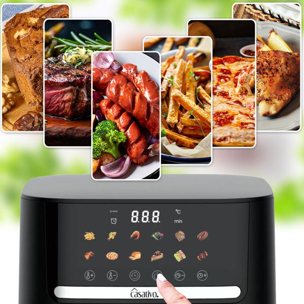 Premium Heissluftfritteuse mit 11 Koch-Programmen, 6,5 l, inkl. Silikonform, 1600 Watt - AirFryer mit LED Touch-Panel, matt schwarz, Antihaft