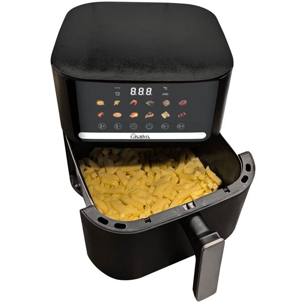 Premium Heissluftfritteuse mit 11 Koch-Programmen, 6,5 l, inkl. Silikonform, 1600 Watt - AirFryer mit LED Touch-Panel, matt schwarz, Antihaft