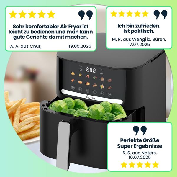 Premium Heissluftfritteuse mit 11 Koch-Programmen, 6,5 l, inkl. Silikonform, 1600 Watt - AirFryer mit LED Touch-Panel, matt schwarz, Antihaft