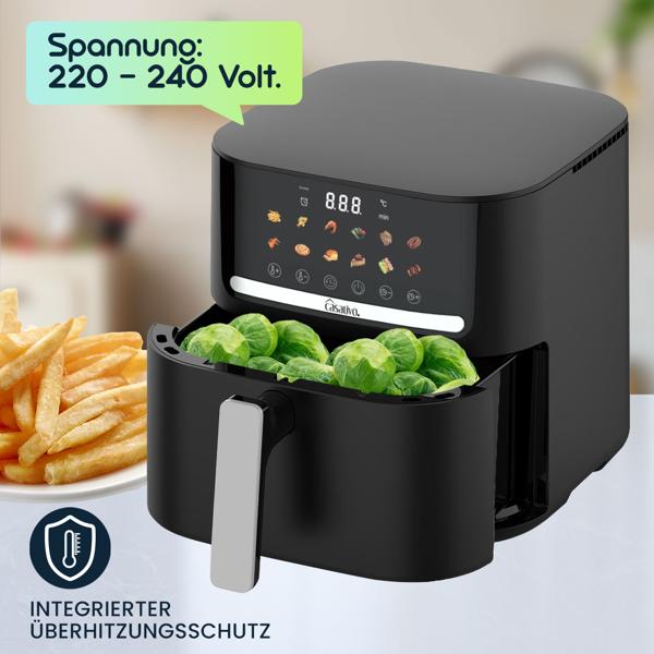 Premium Heissluftfritteuse mit 11 Koch-Programmen, 6,5 l, inkl. Silikonform, 1600 Watt - AirFryer mit LED Touch-Panel, matt schwarz, Antihaft