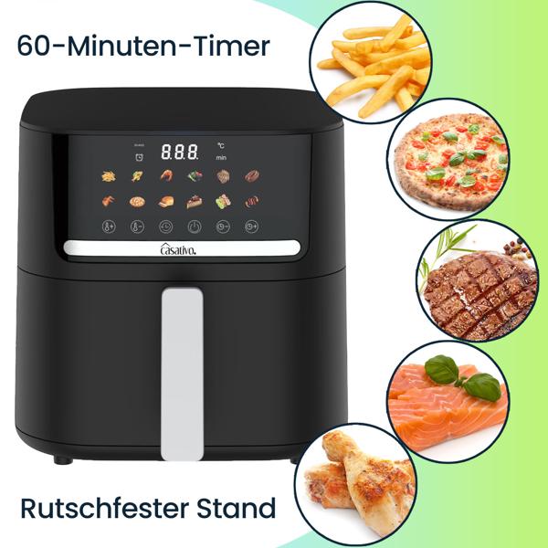 Premium Heissluftfritteuse mit 11 Koch-Programmen, 6,5 l, inkl. Silikonform, 1600 Watt - AirFryer mit LED Touch-Panel, matt schwarz, Antihaft