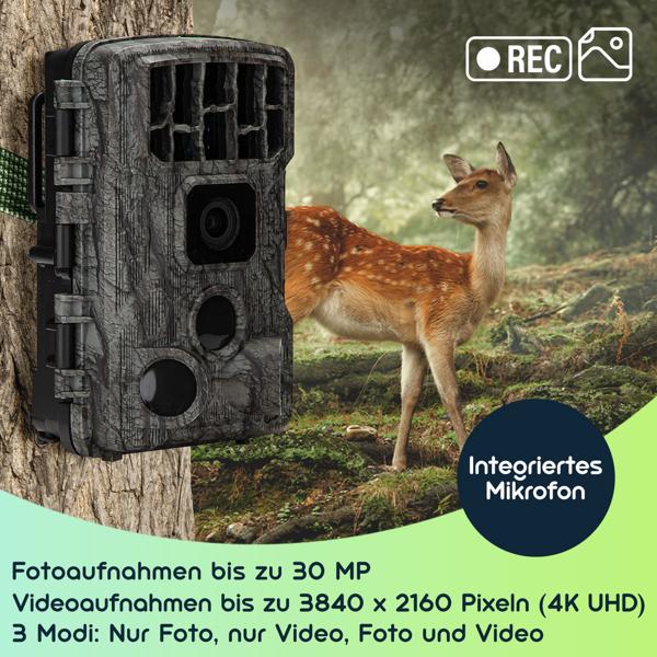 4K-UHD-Wildkamera inkl. Solar Panel im Spar Pack, Nachtsicht, WLAN, PIR, IP65, 3000 mAh, Kein Aufladen mehr notwendig