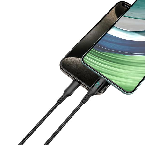 USB-C Ladekabel, USB-C auf USB-C, Schnellladekabel, schwarz, 1 m, 60 Watt, LED Anzeige für Notebook, Tablet, Macbook, iPad, iPhone, Samsung, Huawei