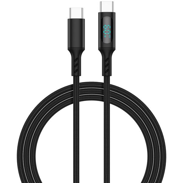 USB-C Ladekabel, USB-C auf USB-C, Schnellladekabel, schwarz, 1 m, 60 Watt, LED Anzeige für Notebook, Tablet, Macbook, iPad, iPhone, Samsung, Huawei