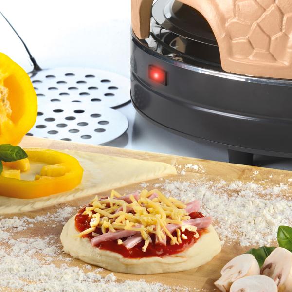 Pizzaofen mit Keramik-Kuppel für 6 Personen - 1000 Watt Leistung & Automatischer Thermostat - Spülmaschinenfest - Ideal für Pizza-Abende