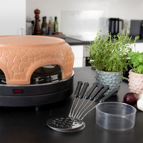 Pizzaofen mit Keramik-Kuppel für 6 Personen - 1000 Watt Leistung & Automatischer Thermostat - Spülmaschinenfest - Ideal für Pizza-Abende