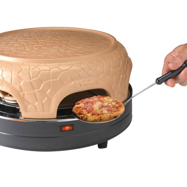 Pizzaofen mit Keramik-Kuppel für 6 Personen - 1000 Watt Leistung & Automatischer Thermostat - Spülmaschinenfest - Ideal für Pizza-Abende