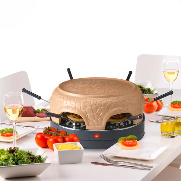 Pizzaofen mit Keramik-Kuppel für 6 Personen - 1000 Watt Leistung & Automatischer Thermostat - Spülmaschinenfest - Ideal für Pizza-Abende