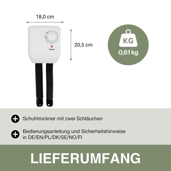 Effizienter elektrischer Schuhtrockner (250W): Schnelltrocknung für 1 Paar Schuhe / Ski Schuhe & Tauchanzüge. Einfache Montage & schonende Trocknung