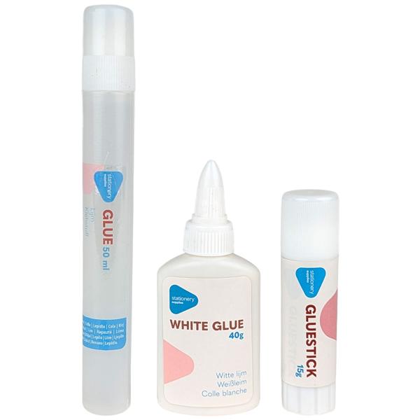 Bastelkleber-Set 3-tlg. - vielseitige Leim-Arten für kreative Projekte - Klebestifte 10g - Flüssigkleber 50ml - Holzleim 40g - Papier Fotos Holzarbeiten