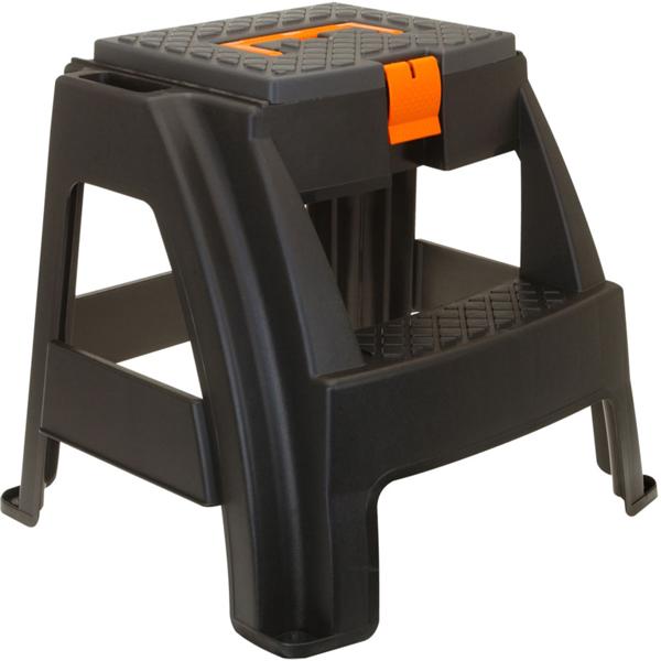 2-Stufen Tritthocker mit Werkzeugfach: Stabil, sicher, praktisch - schwarz, 47x40x43 cm - Ihr genialer Helfer für Haushalt & Werkstatt