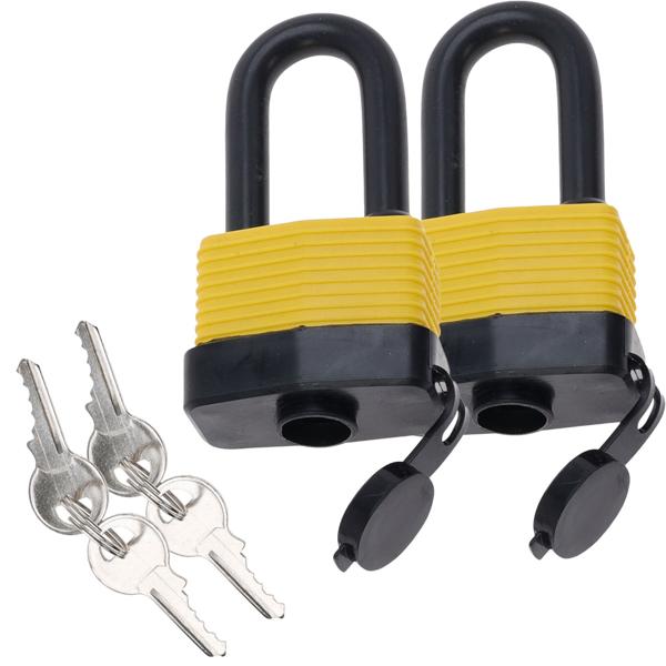 2er-Set Vorhängeschloss wetterfest - inkl. 2 Schlüssel & Spritzschutzkappe - Bügel aus gehärtetem Stahl - ideal für Aussen-Einsatz - Schutz vor Verlust