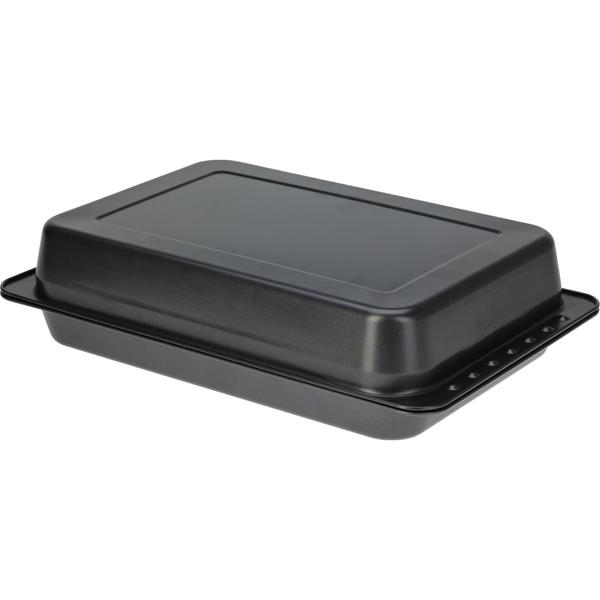 Auflaufform mit Deckel rechteckig - Antihaftbeschichtet PFOA-frei, bis 230°C backofenfest - Stahlblech 52x26 cm - Lasagneform Bräter