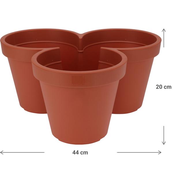 Blumentopf mit 3 Fächern, Terracotta, Ø 44 cm – Praktische Pflanzschale, 3-geteilt, ideal für Kräuter & Blumen