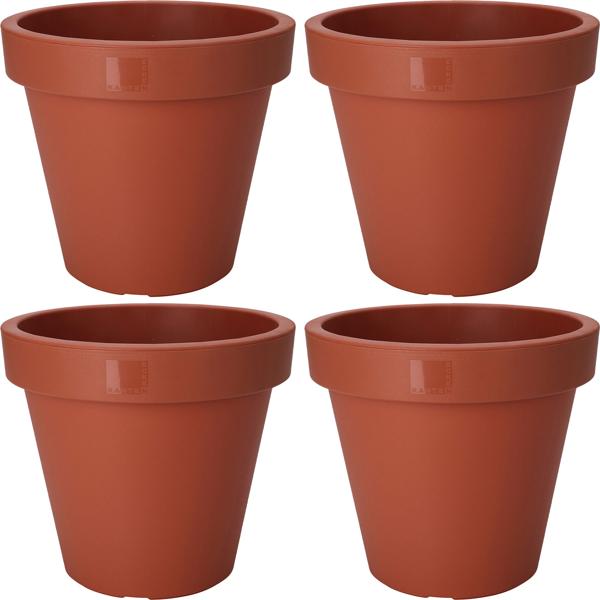 4er-Set Blumentopf rund Terracotta - 100% recycelbarer Kunststoff - Wetterfest, stapelbar, Ø 25 cm - Ideal für Innen- & Aussenbereich