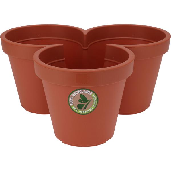 4er-Set Blumentopf mit 3 Fächern, Terracotta, Ø 44 cm – Praktische Pflanzschale, 3-geteilt, ideal für Kräuter & Blumen
