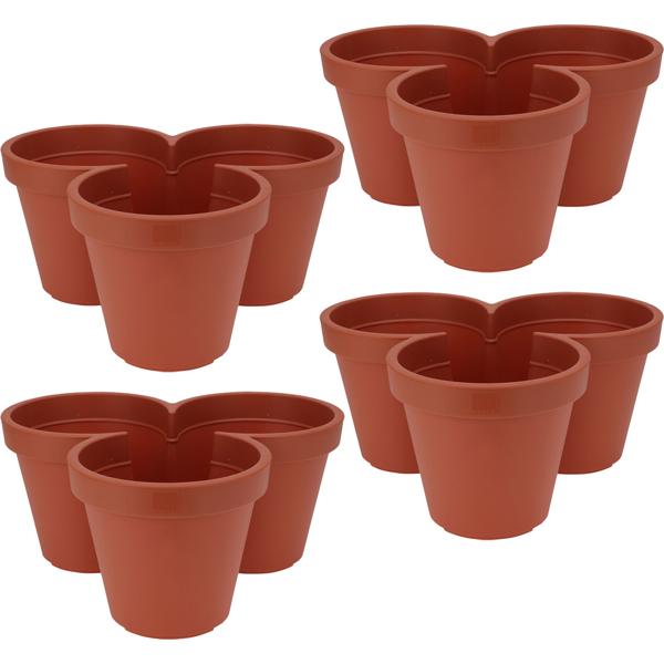4er-Set Blumentopf mit 3 Fächern, Terracotta, Ø 44 cm – Praktische Pflanzschale, 3-geteilt, ideal für Kräuter & Blumen
