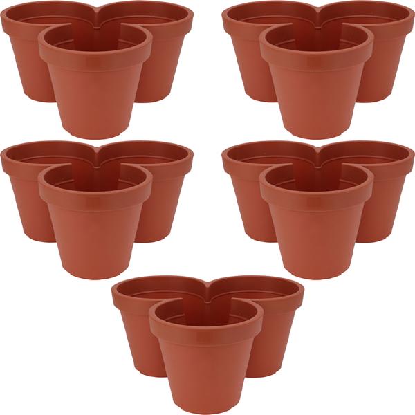5er-Set Blumentopf mit 3 Fächern, Terracotta, Ø 44 cm – Praktische Pflanzschale, 3-geteilt, ideal für Kräuter & Blumen