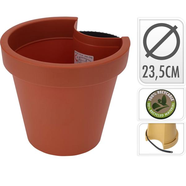 6er-Set Fallrohr-Blumentopf Ø 23 cm-Regenrohrtopf rund terracotta-Ideal für Blumen & Pflanzen am Fallrohr bis 10 cm-Recycelbar & robust mit Gurt