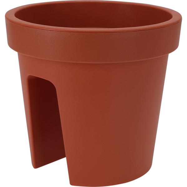 4er-Set Balkon-Blumentopf rund, Terracotta - Geländertopf für Balkone bis 6 cm Breite - Ø 28 cm, 100% recycelbares Polypropylen, wetterbeständig
