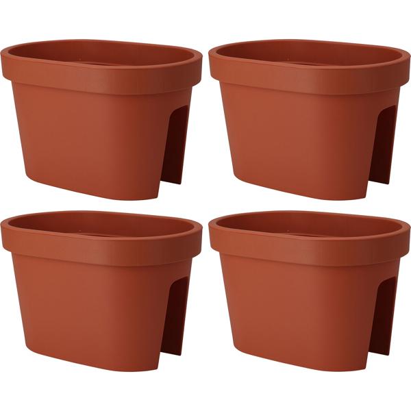 4er-Set Ovaler Balkongeländer Blumentopf, terracotta, 27 x 40 x 25 cm, wetterfest, robust & stilvoll für Geländer & Zaun, ideal für Blumen & Kräuter