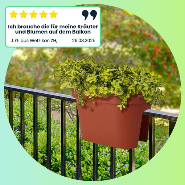 6er-Set Ovaler Balkongeländer Blumentopf, terracotta, 27 x 40 x 25 cm, wetterfest, robust & stilvoll für Geländer & Zaun, ideal für Blumen & Kräuter