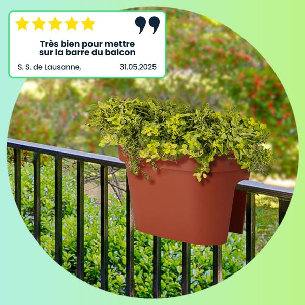 4er-Set Balkon-Blumentopf - oval & rund, terracotta - Geländertopf für Geländer bis 6 cm, recycelter Kunststoff (Polypropylen) - UV-Schutz