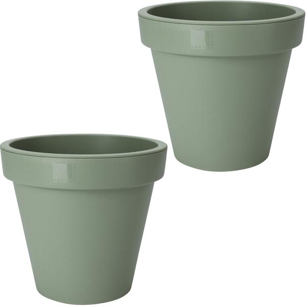 2er-Set Blumentopf Rund Grün - Stapelbar & Witterungsbeständig für Innen/Aussen - Ø 20x18cm - 100% Recycelter Kunststoff - CH9743